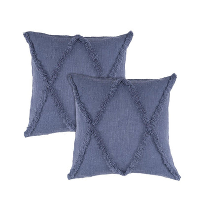 Set of Two Blue Diamond Cotton Throw Pillow With Fringe HomeRoots
