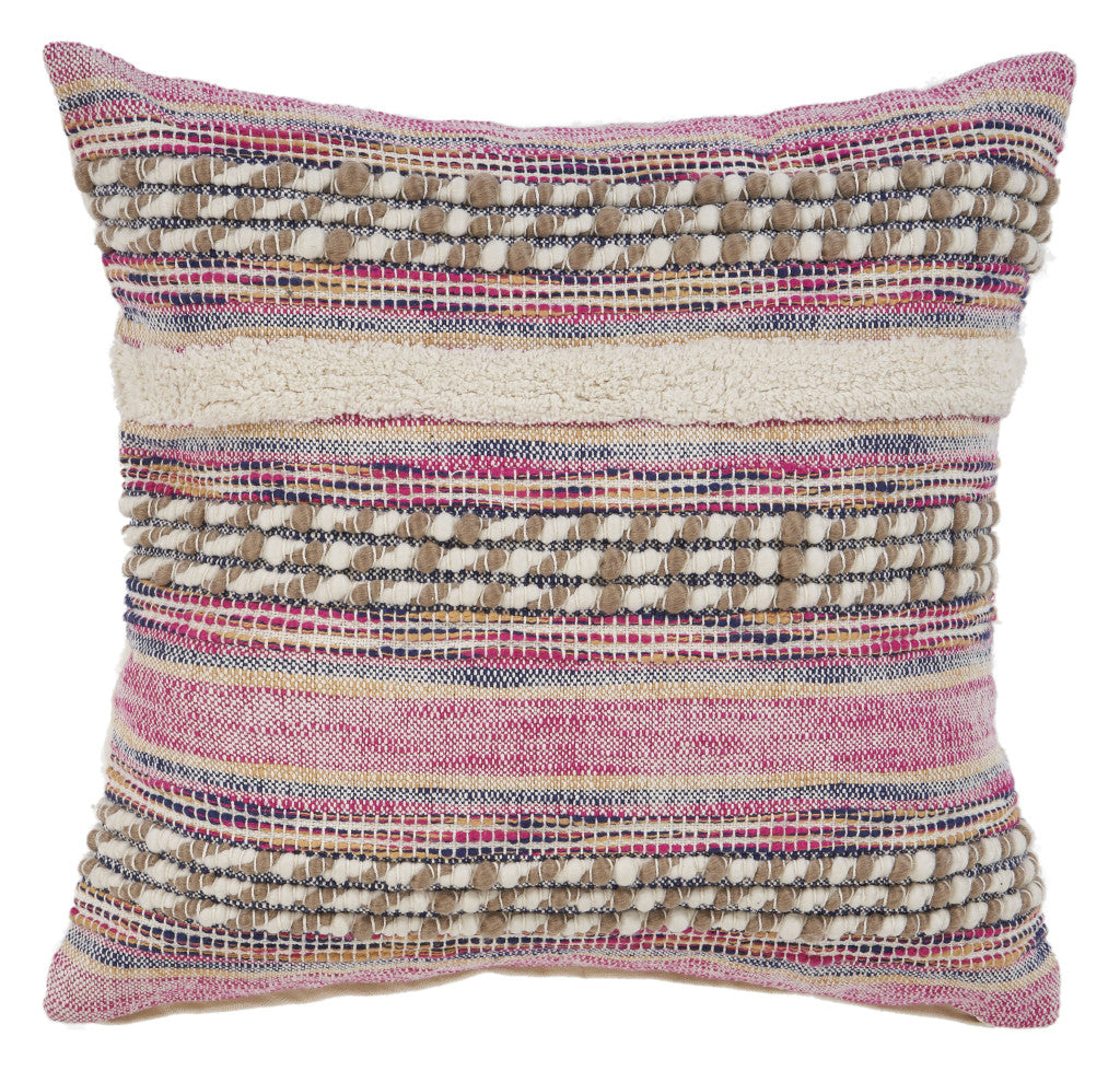 Set of Two Pink Striped Cotton Throw Pillow With Fringe 4.0" (L) x 18.0" (W) x 18.0" (H)