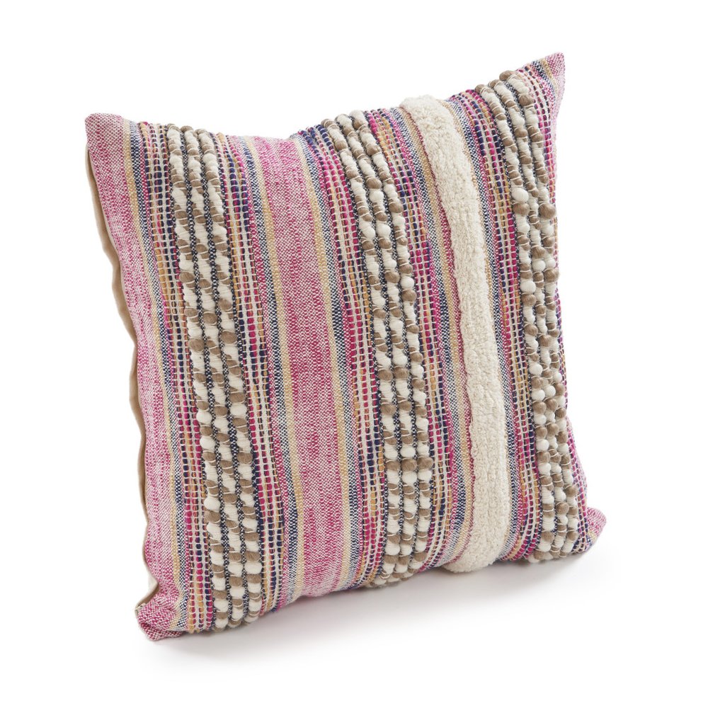 Set of Two Pink Striped Cotton Throw Pillows With Fringe — view 2