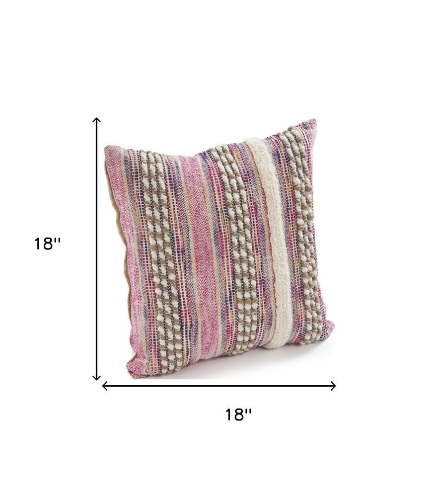 Set of Two Pink Striped Cotton Throw Pillows With Fringe — view 6