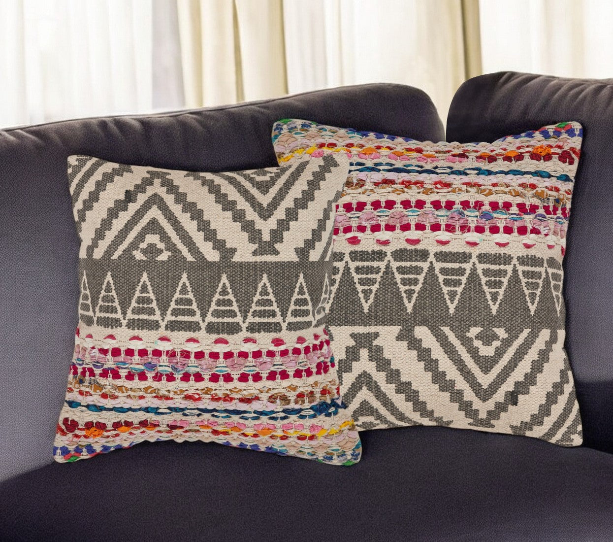 Set of Two Gray Chevron Cotton Throw Pillow 4.0" (L) x 18.0" (W) x 18.0" (H)