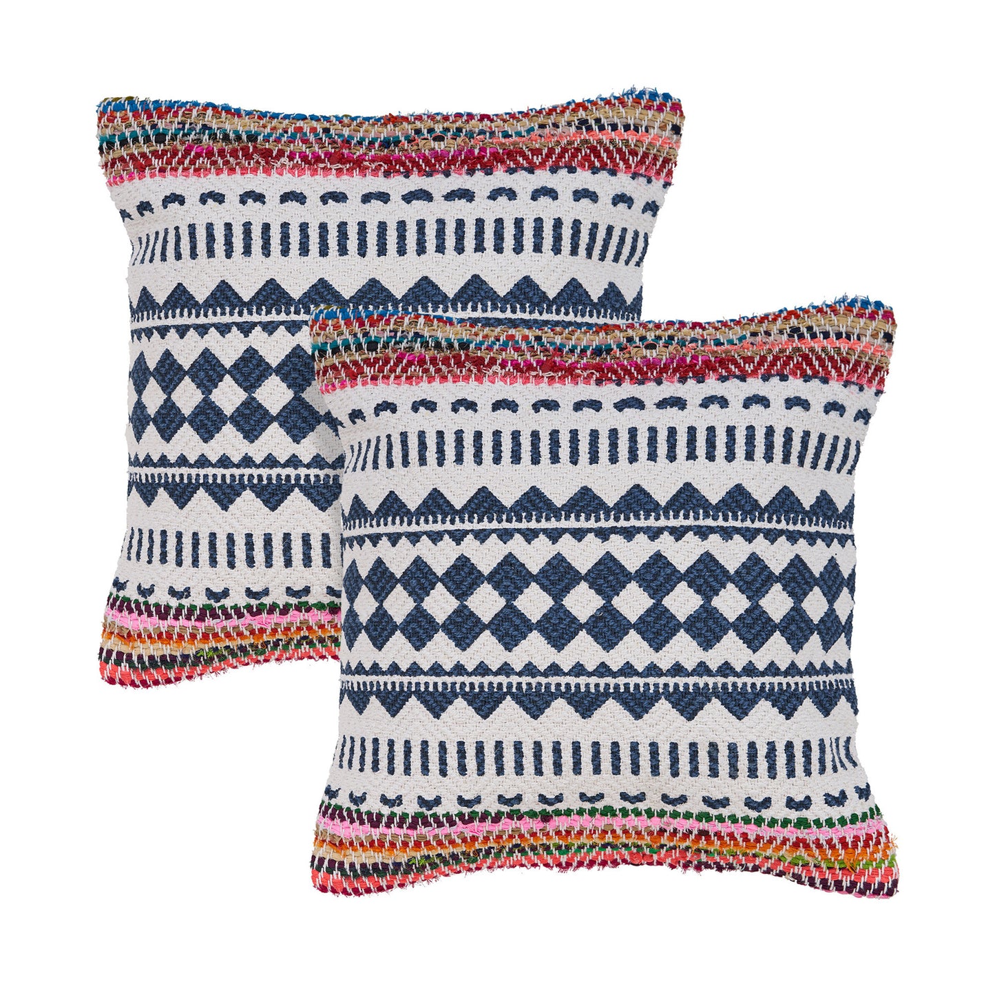 Set of Two Blue Geometric Cotton Throw Pillow