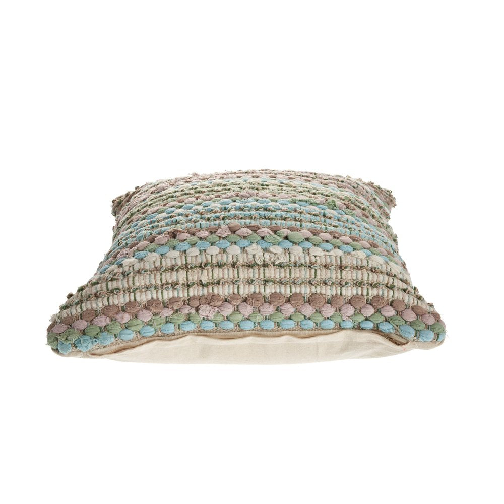 Set of Two 18" Beige Blue and Green Striped Cotton Blend Throw Pillows HomeRoots