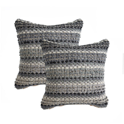 Set of Two Black and Gray Striped Cotton Throw Pillow