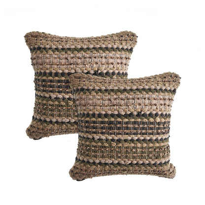 Set of Two Beige and Brown Striped Cotton Throw Pillow