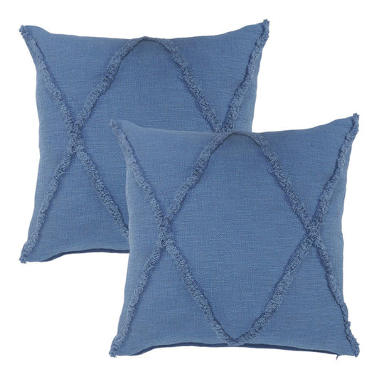 Set of Two Blue Diamond Cotton Throw Pillow With Fringe HomeRoots