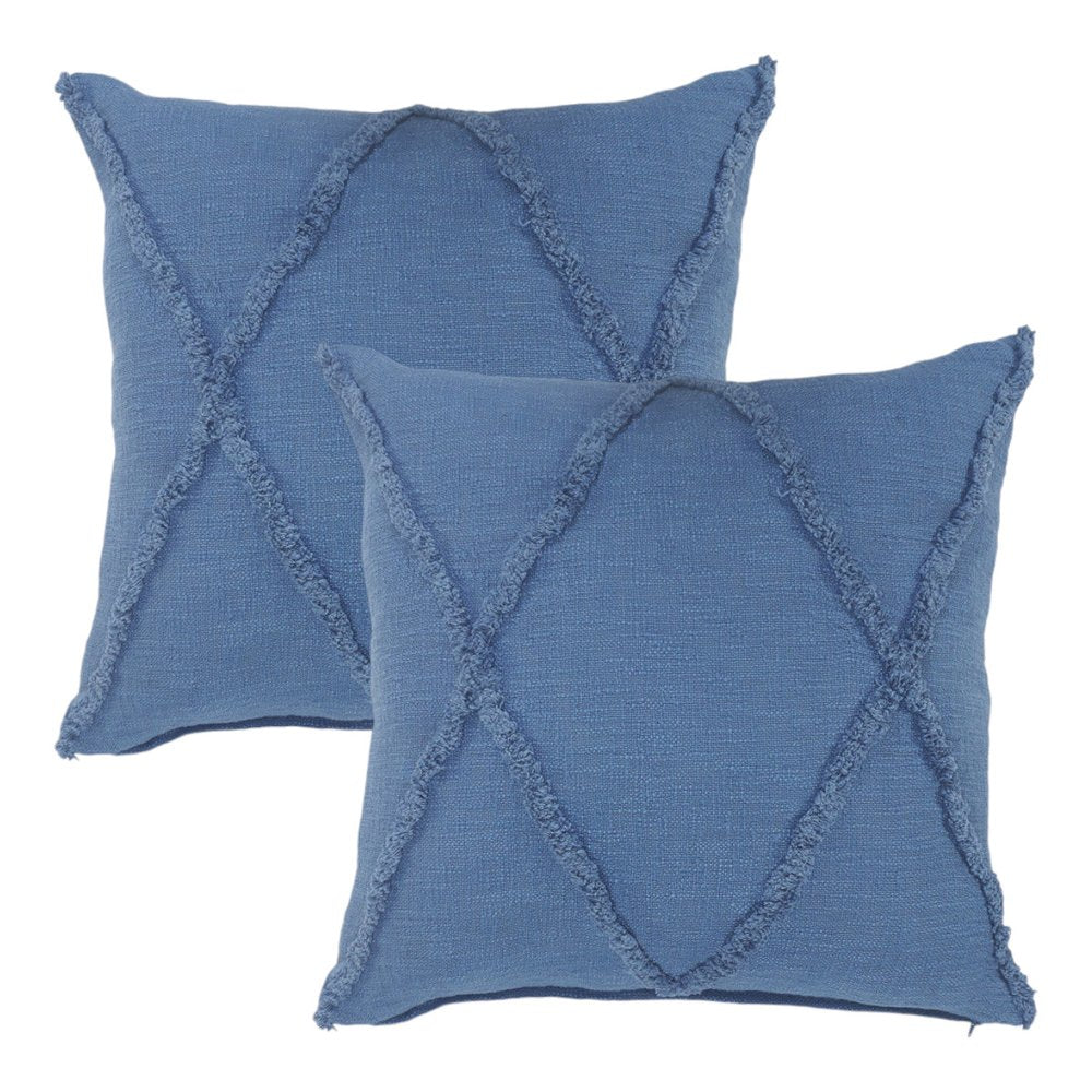 Set of Two Blue Diamond Cotton Throw Pillow With Fringe — view 1