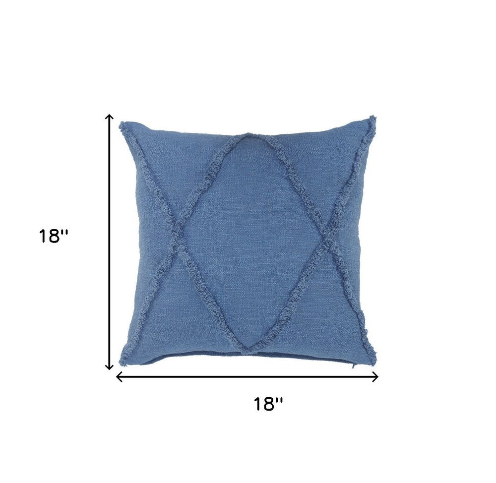 Set of Two Blue Diamond Cotton Throw Pillow With Fringe — view 2