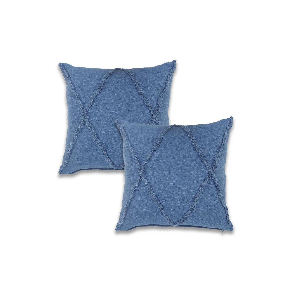Set of Two Blue Diamond Cotton Throw Pillow With Fringe HomeRoots
