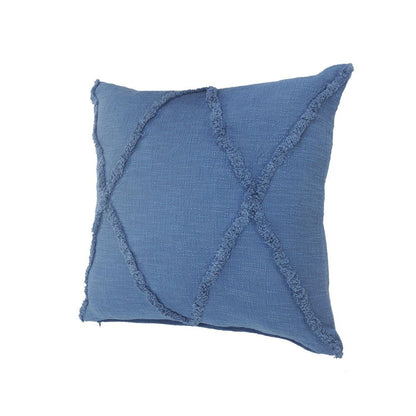 Set of Two Blue Diamond Cotton Throw Pillow With Fringe
