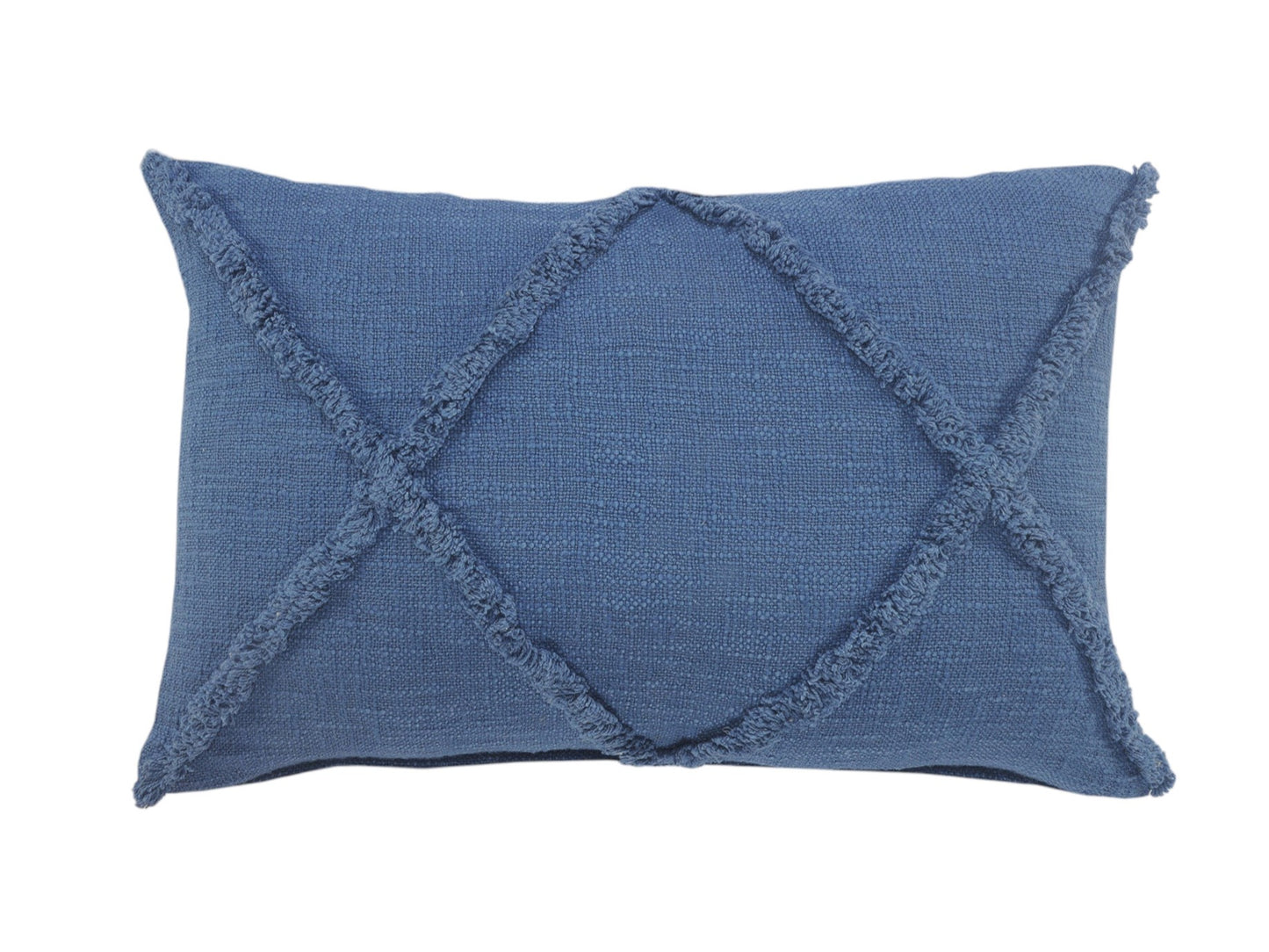 Set of Two 16" X 24" Blue Diamond Cotton Lumbar Throw Pillow With Fringe