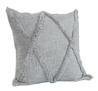 Set of Two Light Gray Diamond Cotton Throw Pillow With Fringe