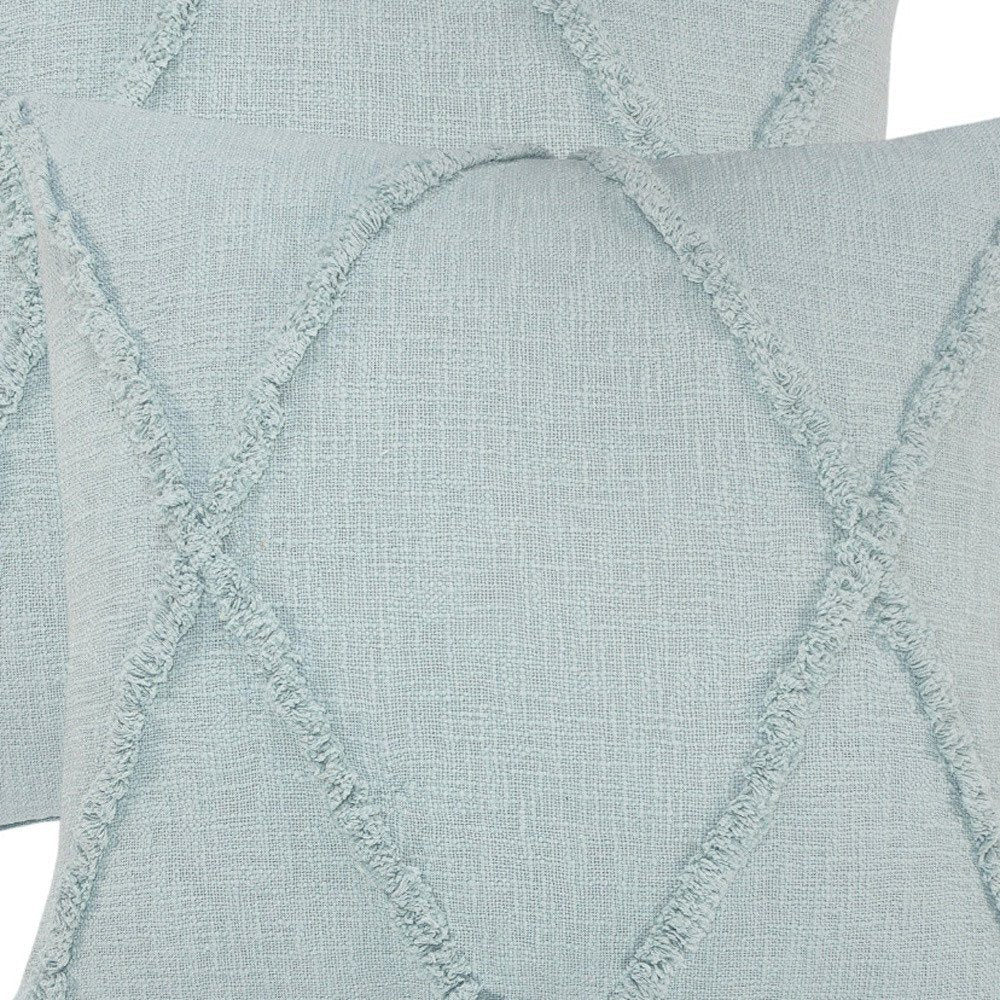 Set of Two Blue Diamond Cotton Throw Pillow With Fringe — view 10