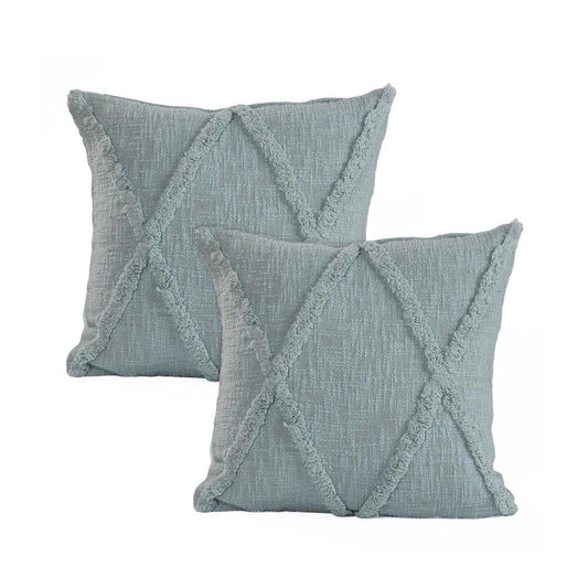 Set of Two Blue Diamond Cotton Throw Pillow With Fringe HomeRoots