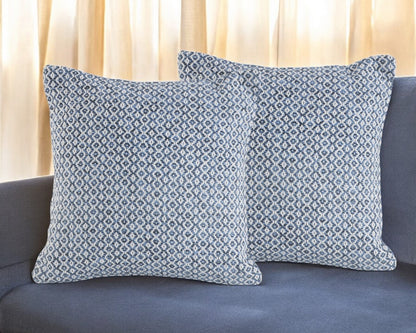 Set of Two Blue Chevron Cotton Throw Pillow