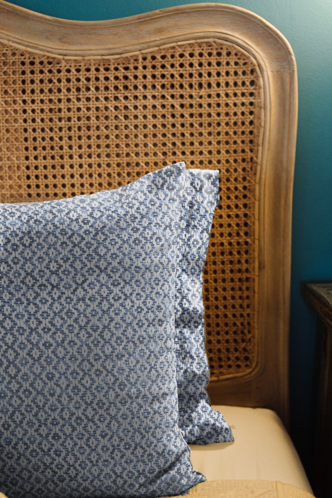 Set of Two Blue Chevron Cotton Throw Pillows — view 4