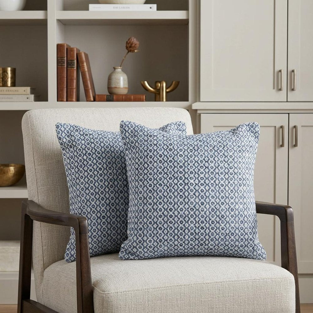 Set of Two Blue Chevron Cotton Throw Pillows — view 10