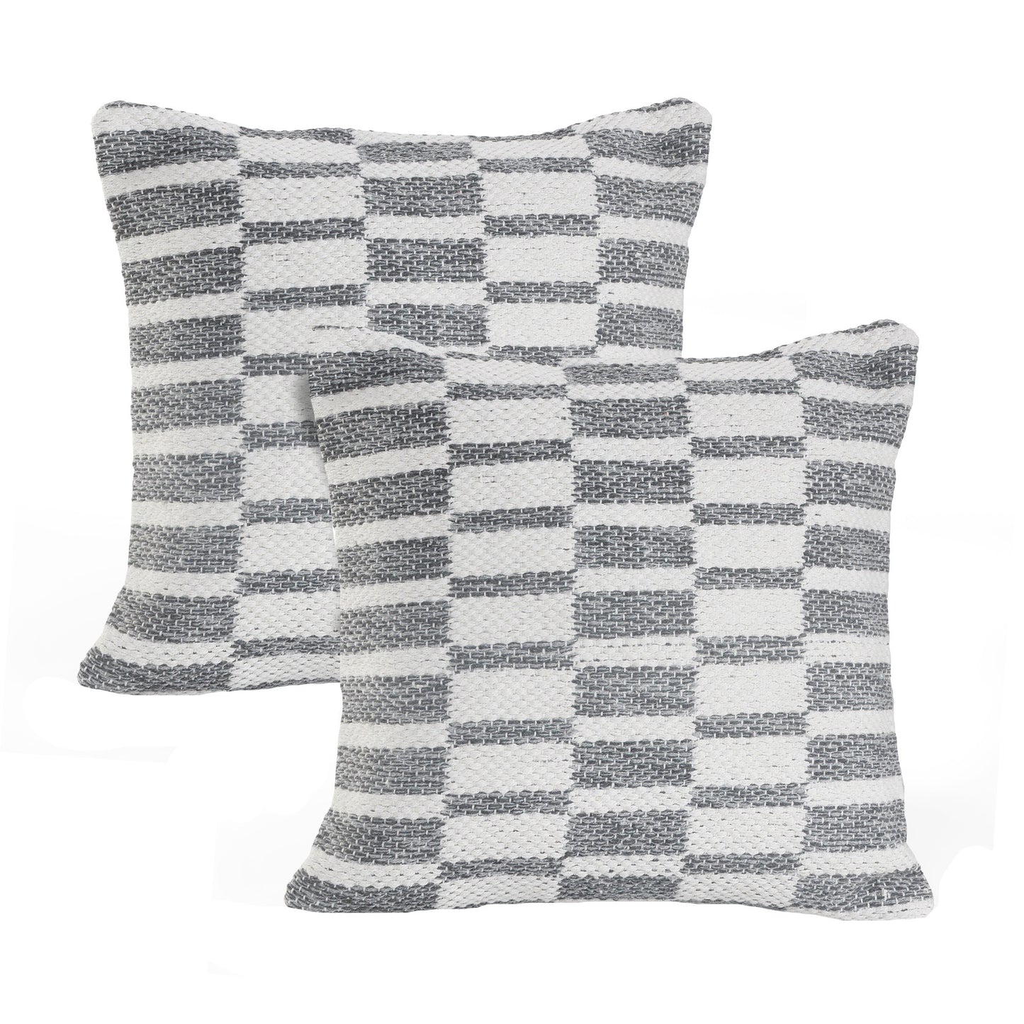 Set of Two Gray Geometric Cotton Throw Pillow