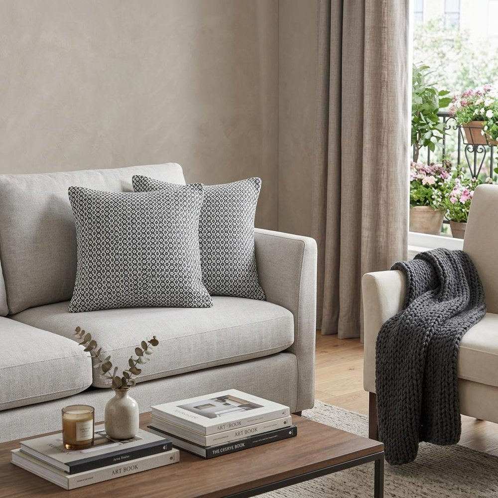 Set of Two Gray Chevron Cotton Throw Pillow — view 9