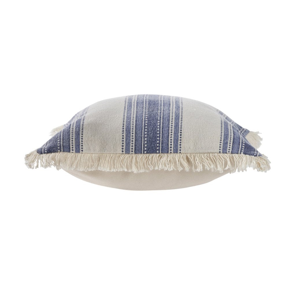Set of Two 18" Blue and Cream Cotton Throw Pillows with Fringe — view 2
