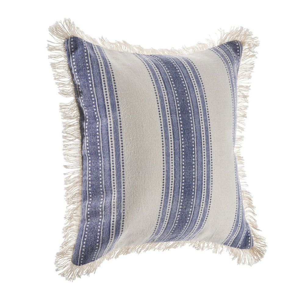 Set of Two 18" Blue and Cream Cotton Throw Pillows with Fringe — view 4