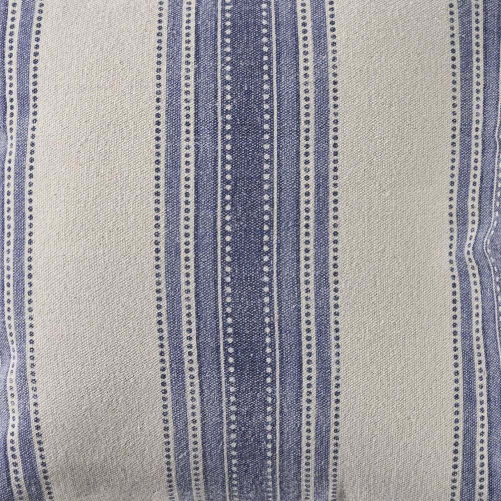 Set of Two 18" Blue and Cream Cotton Throw Pillows with Fringe — view 5