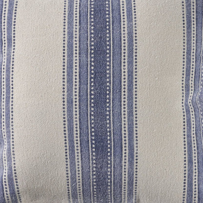 Set of Two 18" Blue and Cream Cotton Throw Pillows with Fringe