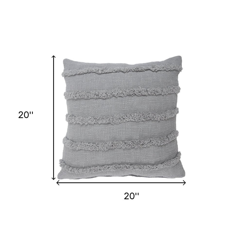 Set of Two Gray Ribbed Cotton Throw Pillow With Fringe — view 8
