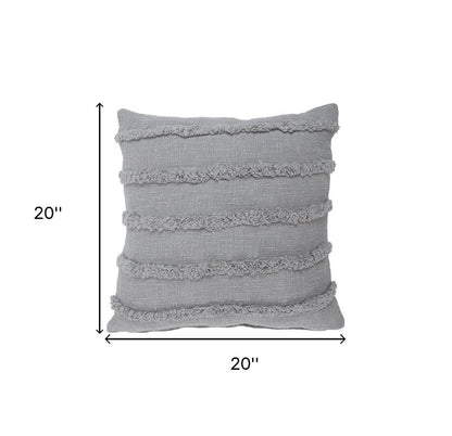 Set of Two Gray Ribbed Cotton Throw Pillow With Fringe HomeRoots
