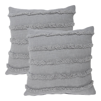 Set of Two Gray Ribbed Cotton Throw Pillow With Fringe 4.0" (L) x 20.0" (W) x 20.0" (H)