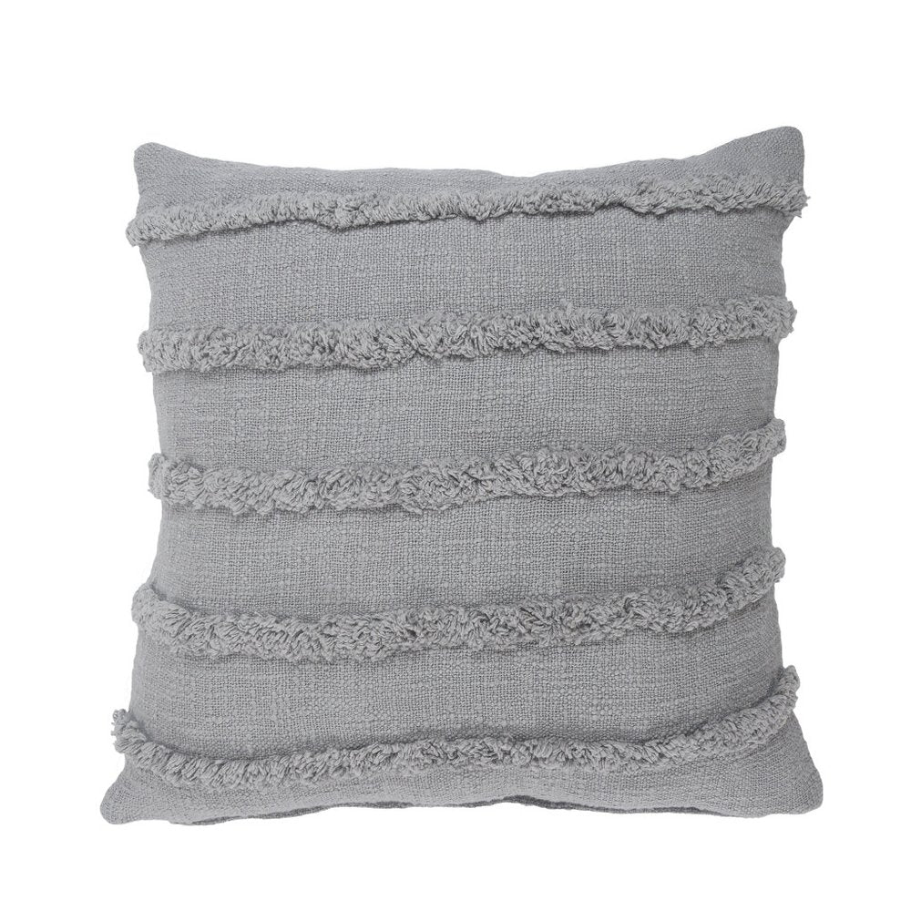 Set of Two Gray Ribbed Cotton Throw Pillow With Fringe HomeRoots