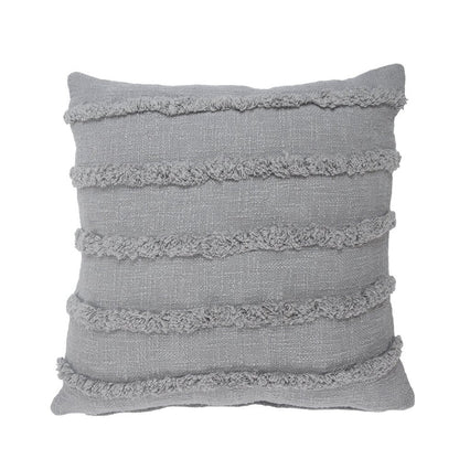 Set of Two Gray Ribbed Cotton Throw Pillow With Fringe HomeRoots