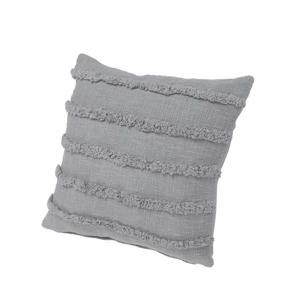 Set of Two Gray Ribbed Cotton Throw Pillow With Fringe — view 5