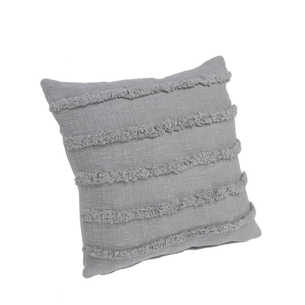 Set of Two Gray Ribbed Cotton Throw Pillow With Fringe — view 6