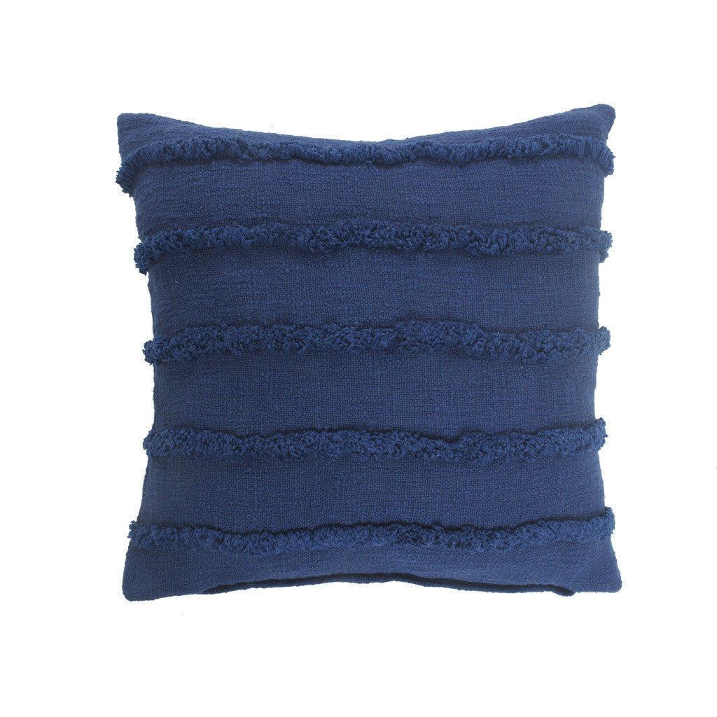 Set of Two Navy Blue Ribbed Cotton Throw Pillow With Fringe