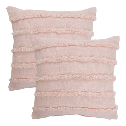 Set of Two Pink Ribbed Cotton Throw Pillows With Fringe