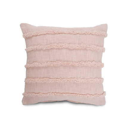 Set of Two Pink Ribbed Cotton Throw Pillows With Fringe