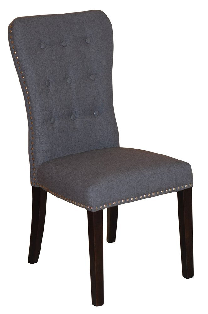 Set of Two Gray and Brown Fabric And Wood Dining Side Chairs HomeRoots