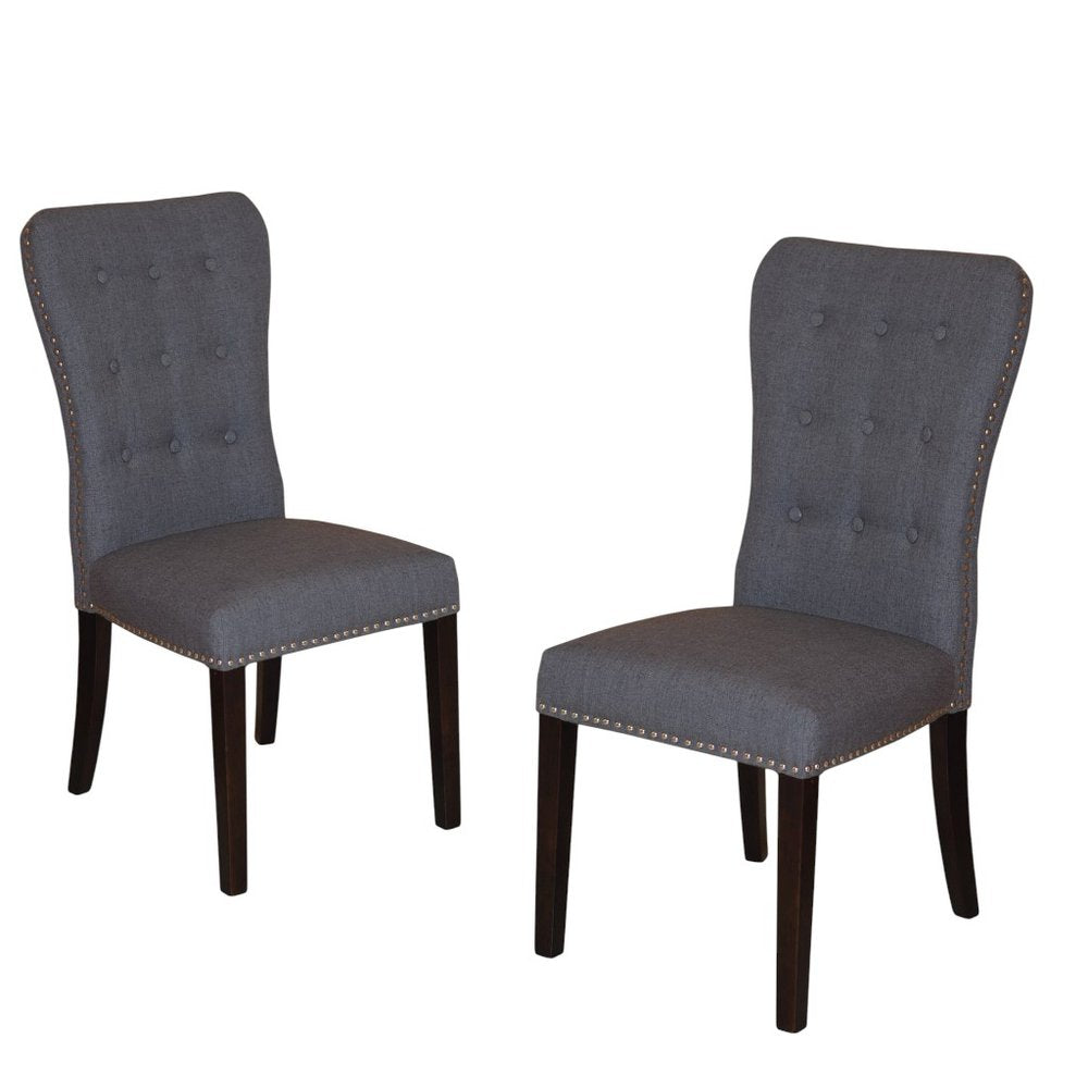 Set of Two Gray and Brown Fabric And Wood Dining Side Chairs HomeRoots