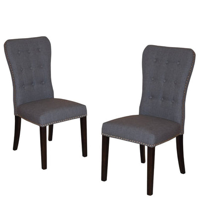 Set of Two Gray and Brown Fabric And Wood Dining Side Chairs HomeRoots