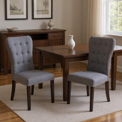 Set of Two Gray and Brown Fabric And Wood Dining Side Chairs HomeRoots