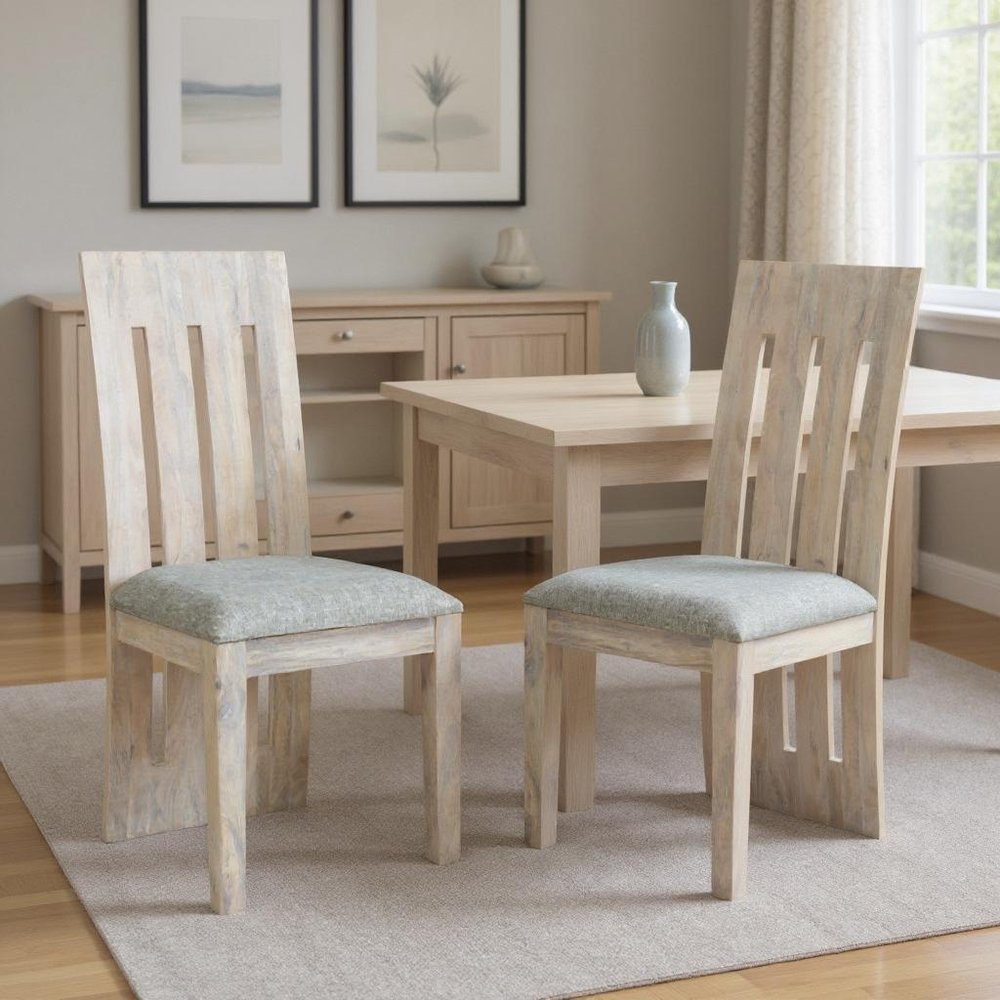 Set of Two Gray and Natural Fabric And Wood Slat Back Dining Side Chairs HomeRoots