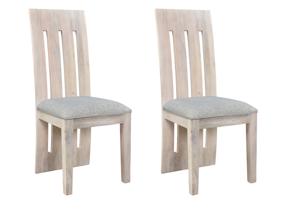 Set of Two Gray and Natural Fabric And Wood Slat Back Dining Side Chairs HomeRoots