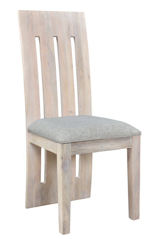 Set of Two Gray and Natural Fabric And Wood Slat Back Dining Side Chairs HomeRoots