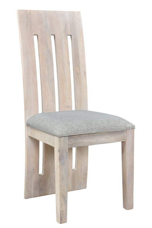 Set of Two Gray and Natural Fabric And Wood Slat Back Dining Side Chairs HomeRoots