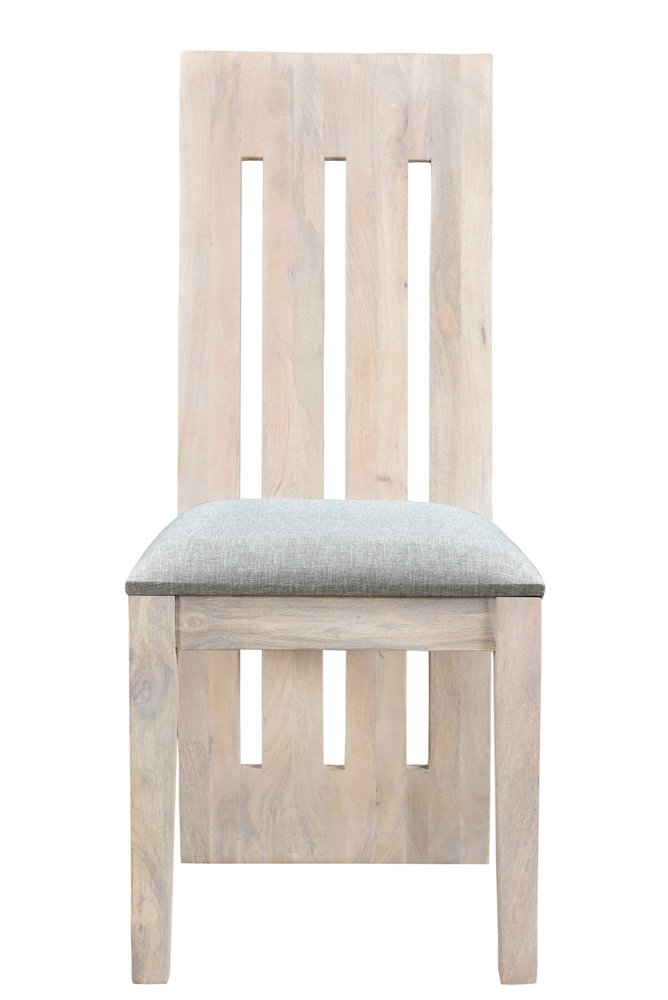 Set of Two Gray and Natural Fabric And Wood Slat Back Dining Side Chairs HomeRoots