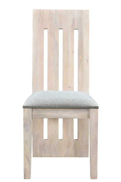Set of Two Gray and Natural Fabric And Wood Slat Back Dining Side Chairs HomeRoots