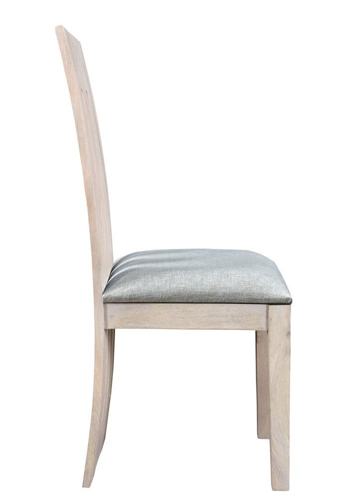 Set of Two Gray and Natural Fabric And Wood Slat Back Dining Side Chairs HomeRoots