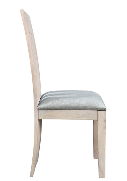 Set of Two Gray and Natural Fabric And Wood Slat Back Dining Side Chairs HomeRoots