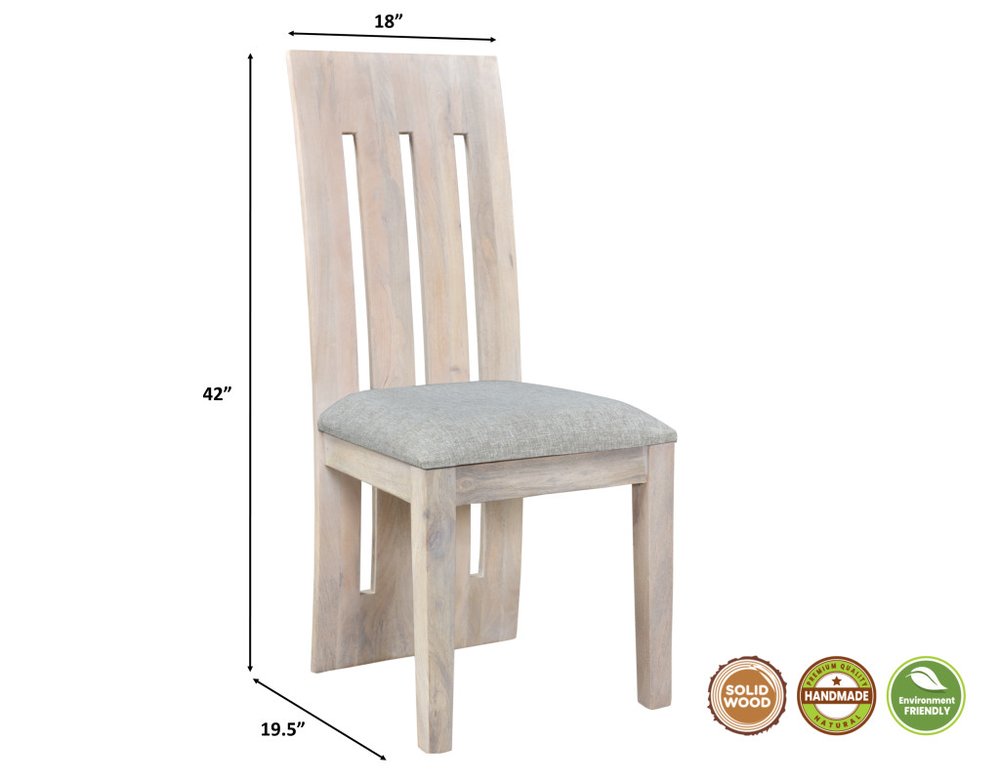 Set of Two Gray and Natural Fabric And Wood Slat Back Dining Side Chairs HomeRoots